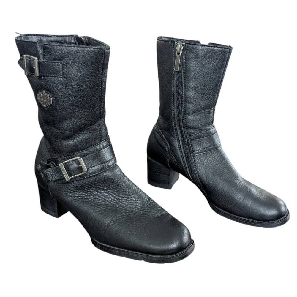 Harley-Davidson Black Leather Zip Up Women's Boots - Size 7.5 - Picture 6 of 15